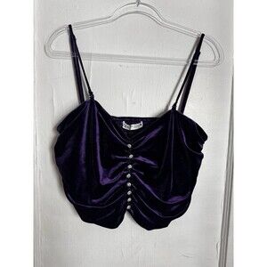 Zara Purple Crop‎ Velvet Bling Button Top XL GOTH Punk Sexy Stretch Victorian